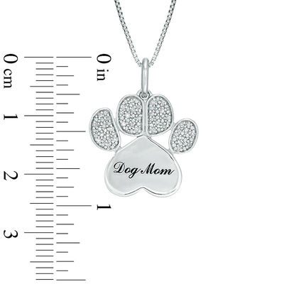 0.10 CT. T.W. Diamond Paw Print and "Dog Mom" Pendant in Sterling Silver