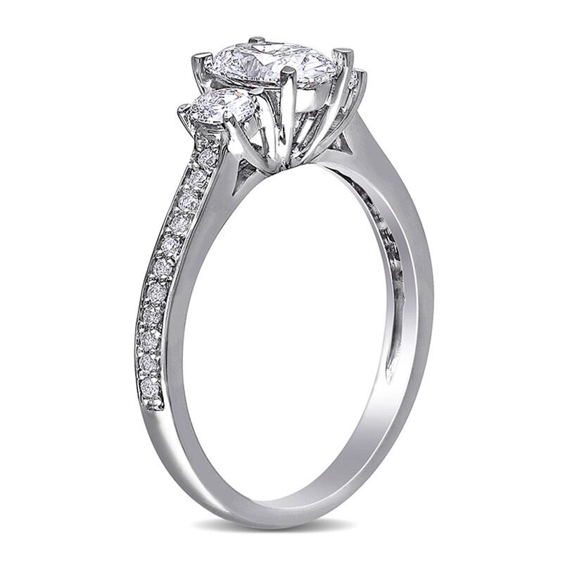 Main Image 3 of 1.10 CT. T.W. Oval Diamond Three Stone Engagement Ring in 14K White Gold