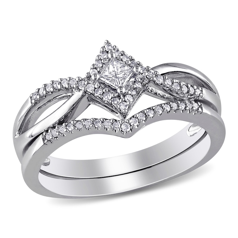 0.24 CT. T.W. Princess-Cut Diamond Split Shank Bridal Set in Sterling Silver