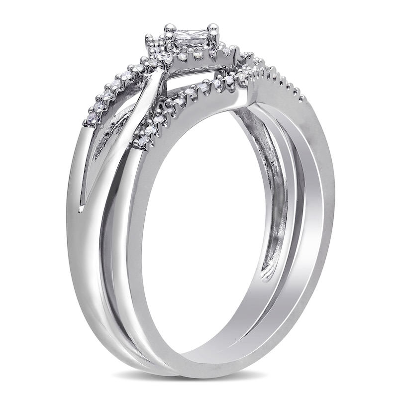 0.24 CT. T.W. Princess-Cut Diamond Split Shank Bridal Set in Sterling Silver