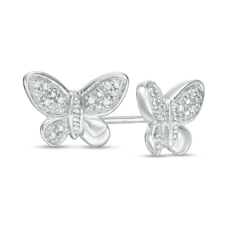 Diamond Accent and Beaded Butterfly Stud Earrings in Sterling Silver ...