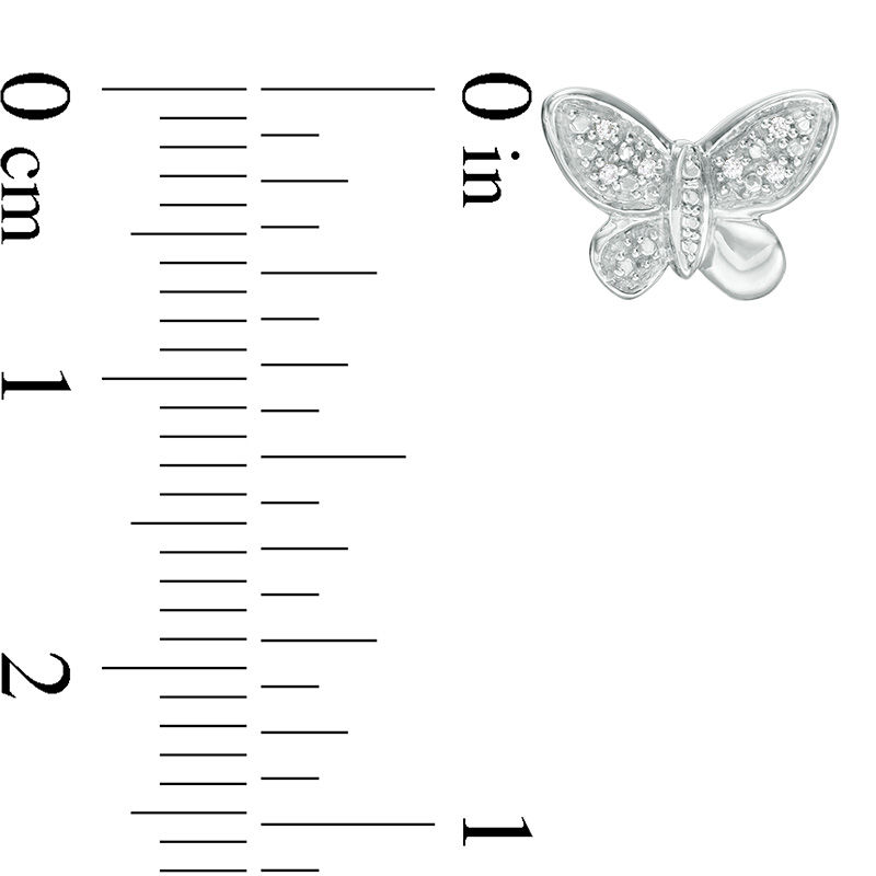 Diamond Accent and Beaded Butterfly Stud Earrings in Sterling Silver