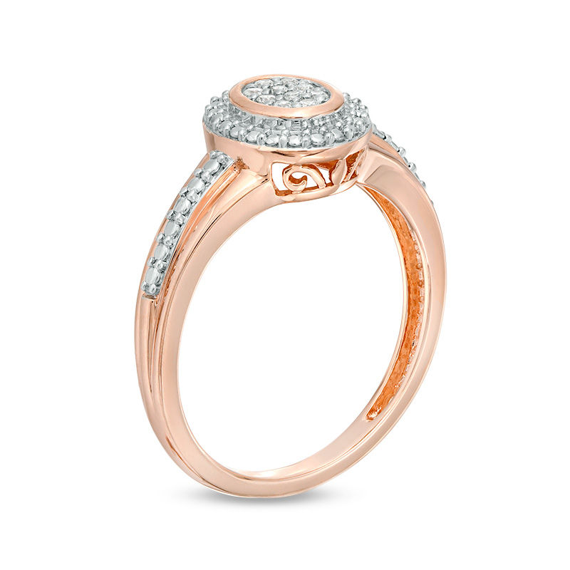 Main Image 2 of 0.07 CT. T.W. Composite Diamond Oval Frame Ring in 10K Rose Gold