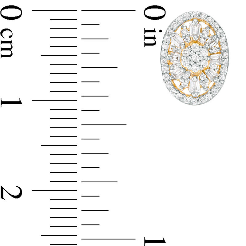 Main Image 3 of 0.30 CT. T.W. Composite Diamond Oval Sunburst Frame Stud Earrings in 10K Gold