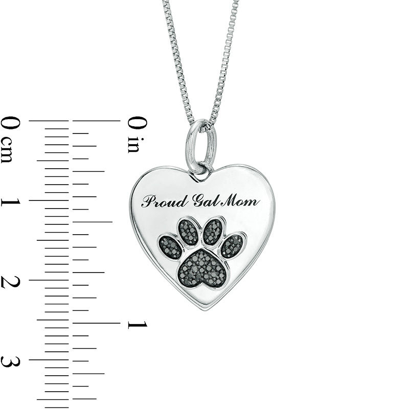 0.09 CT. T.W. Black Diamond Paw Print and "Proud Cat Mom" Heart Pendant in Sterling Silver