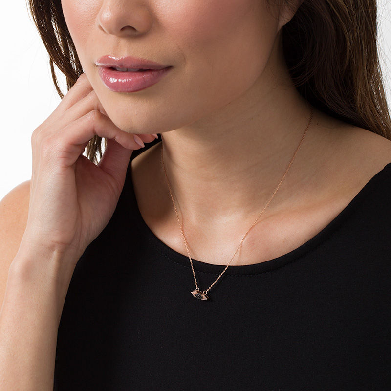 Main Image 2 of 0.10 CT. T.W. Enhanced Black and White Diamond Sideways Kite-Shaped Arrow Necklace in 10K Rose Gold - 17&quot;