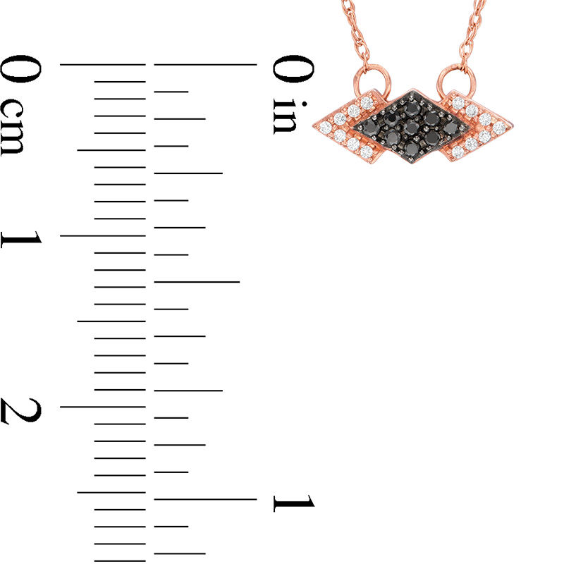 Main Image 3 of 0.10 CT. T.W. Enhanced Black and White Diamond Sideways Kite-Shaped Arrow Necklace in 10K Rose Gold - 17&quot;