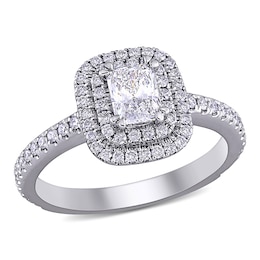 0.95 CT. T.W. Radiant-Cut Diamond Double Frame Engagement Ring in 14K White Gold (H/VS2)