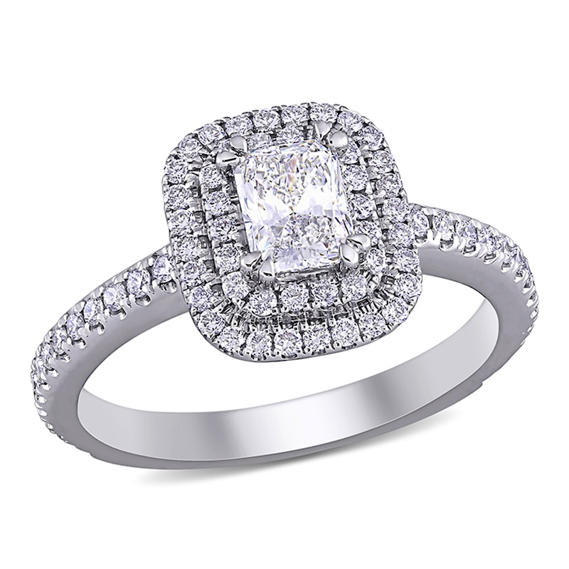 0.95 CT. T.W. Radiant-Cut Diamond Double Frame Engagement Ring in 14K White Gold (H/VS2)|Peoples Jewellers