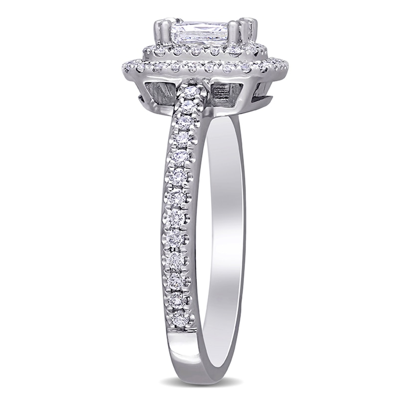Main Image 3 of 0.95 CT. T.W. Radiant-Cut Diamond Double Frame Engagement Ring in 14K White Gold (H/VS2)