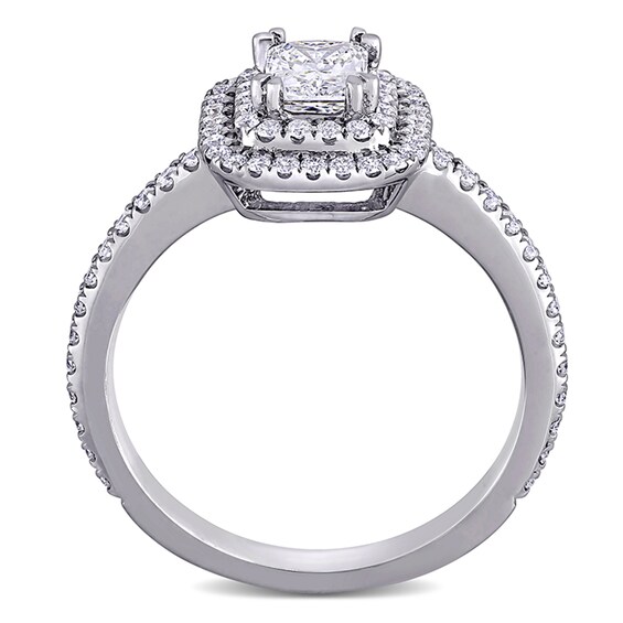 0.95 CT. T.W. Radiant-Cut Diamond Double Frame Engagement Ring in 14K White Gold (H/VS2)