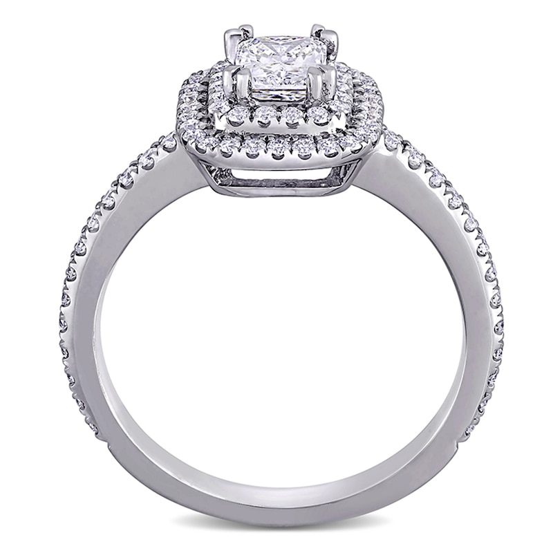 Main Image 4 of 0.95 CT. T.W. Radiant-Cut Diamond Double Frame Engagement Ring in 14K White Gold (H/VS2)
