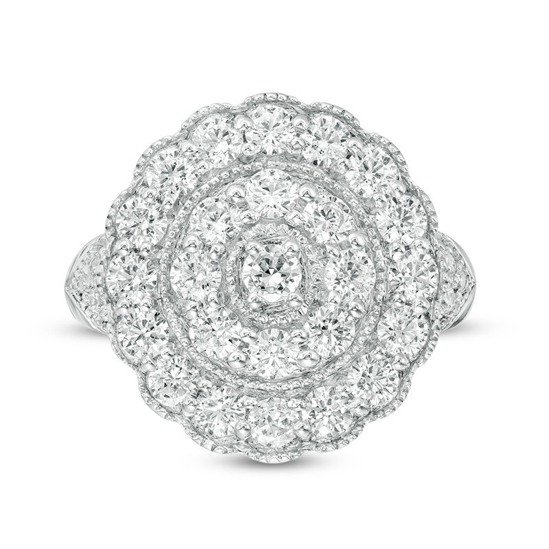 1.95 CT. T.W. Diamond Double Frame Scallop Vintage-Style Ring in 10K White Gold