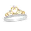 Thumbnail Image 0 of 0.065 CT. T.W. Diamond Heart Crown Ring in Sterling and 10K Gold