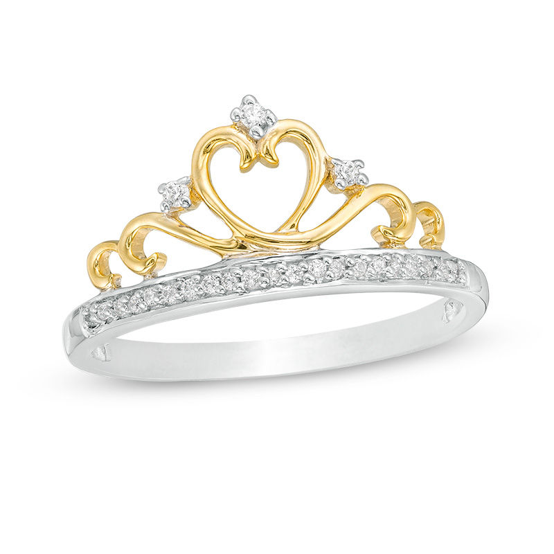 0.065 CT. T.W. Diamond Heart Crown Ring in Sterling and 10K Gold