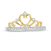 Thumbnail Image 3 of 0.065 CT. T.W. Diamond Heart Crown Ring in Sterling and 10K Gold