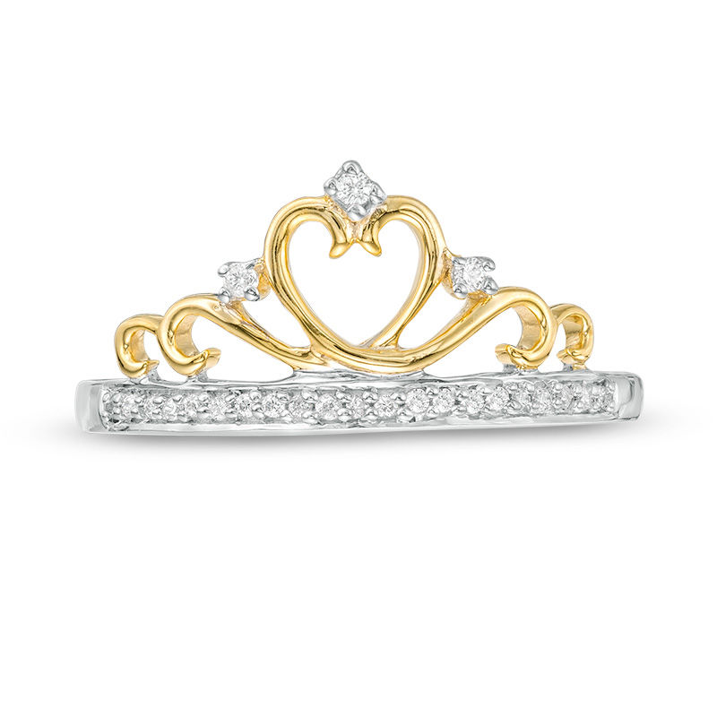 Main Image 4 of 0.065 CT. T.W. Diamond Heart Crown Ring in Sterling and 10K Gold