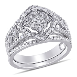0.23 CT. T.W. Composite Diamond Vintage-Style Mandala Bridal Set in Sterling Silver