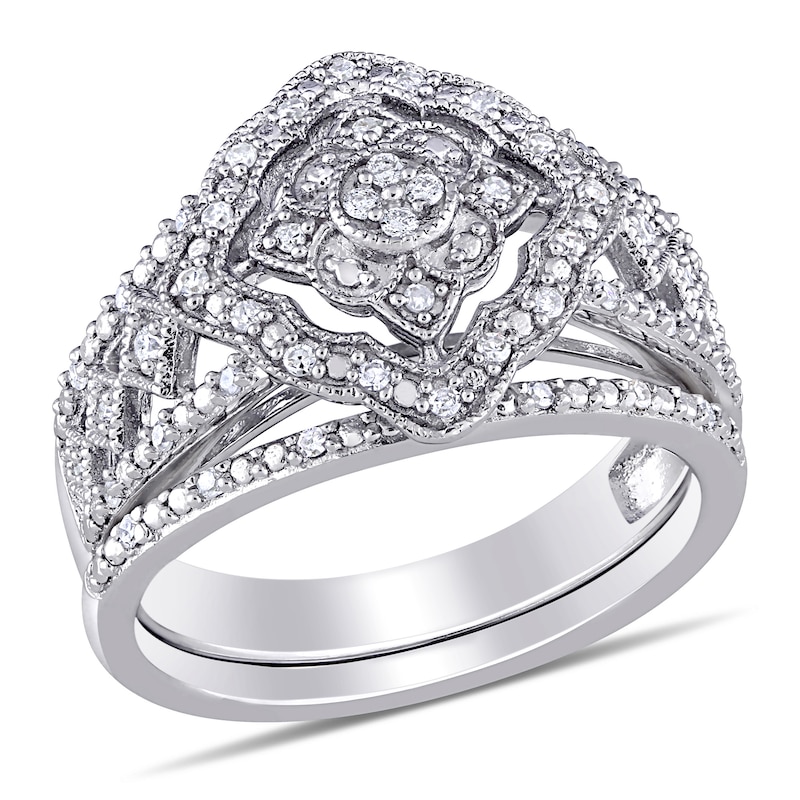 0.23 CT. T.W. Composite Diamond Vintage-Style Mandala Bridal Set in Sterling Silver