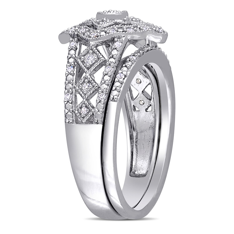 Main Image 3 of 0.23 CT. T.W. Composite Diamond Vintage-Style Mandala Bridal Set in Sterling Silver