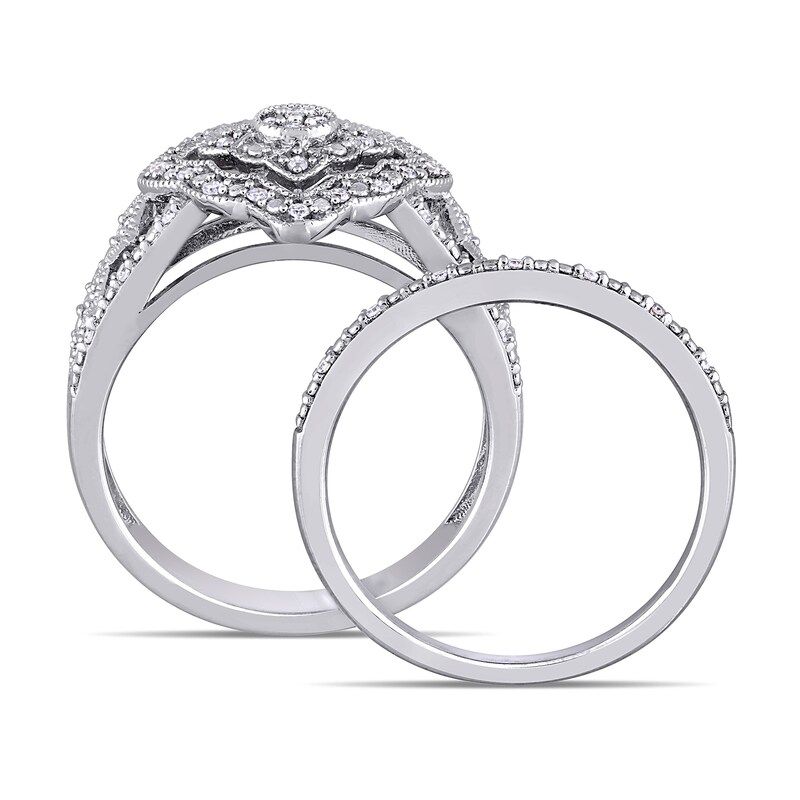 Main Image 4 of 0.23 CT. T.W. Composite Diamond Vintage-Style Mandala Bridal Set in Sterling Silver
