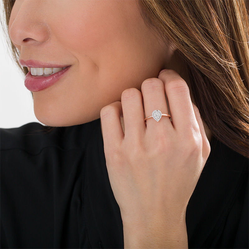 Main Image 2 of 0.18 CT. T.W. Pear-Shaped Composite Diamond Frame Ring in 10K Rose Gold