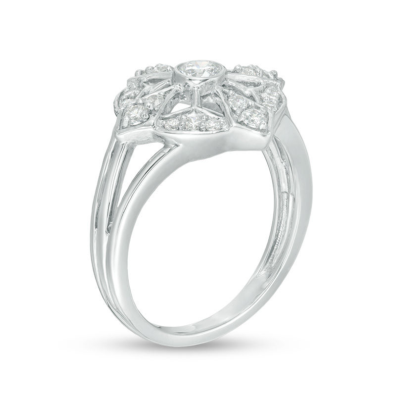 0.45 CT. T.W. Diamond Art Deco Flower Ring in 10K White Gold