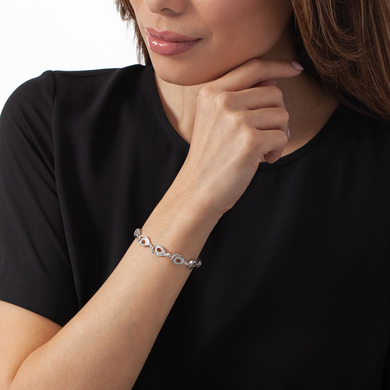 Main Image 2 of 0.10 CT. T.W. Diamond Teardrop Bracelet in Sterling Silver