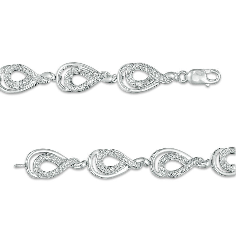 Main Image 3 of 0.10 CT. T.W. Diamond Teardrop Bracelet in Sterling Silver