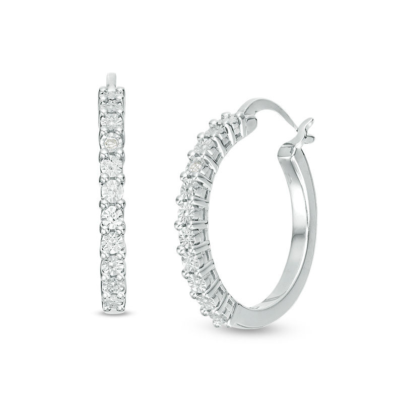 Diamond Accent Beaded Hoop Earrings in Sterling Silver