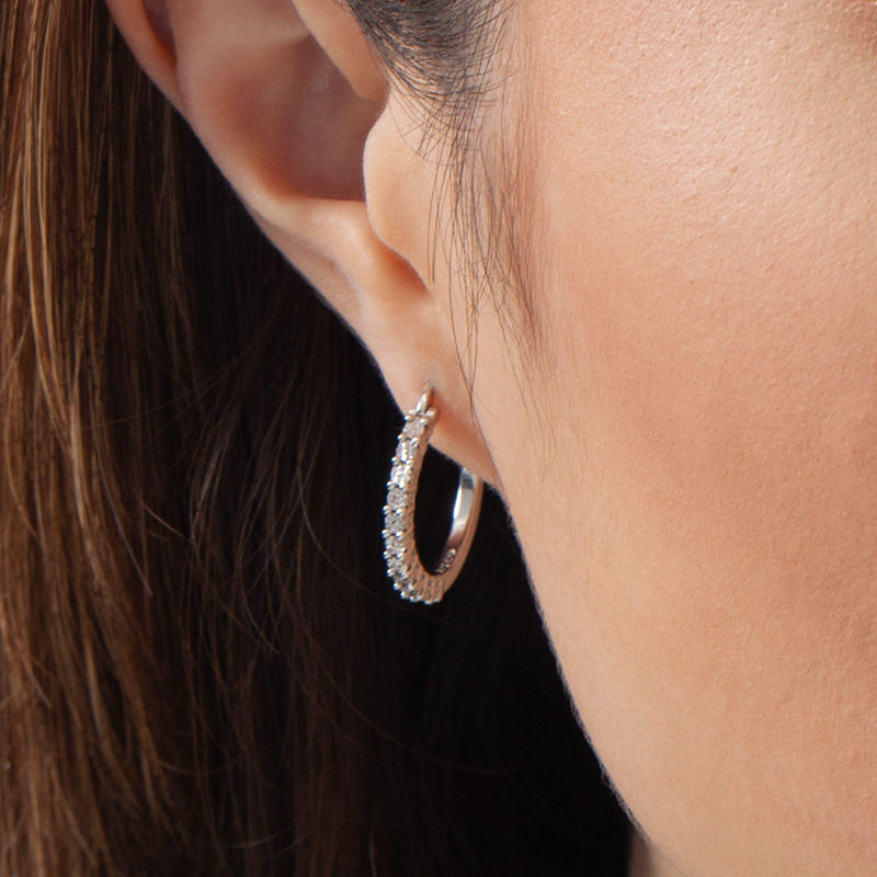 Diamond Accent Beaded Hoop Earrings in Sterling Silver