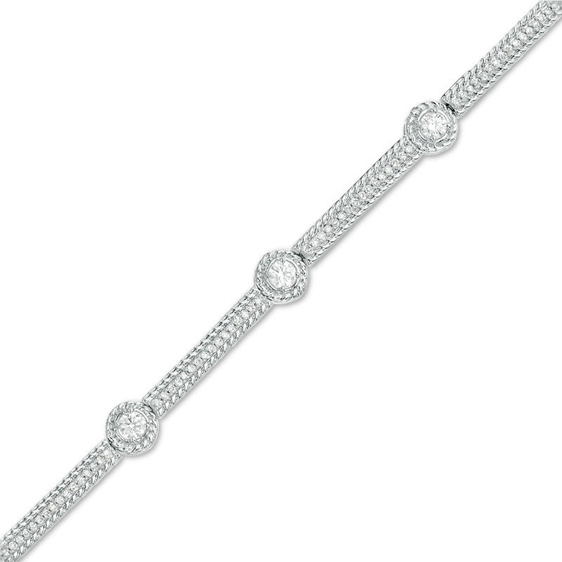 0.95 CT. T.W. Certified Canadian Diamond Station Bracelet in 14K White Gold (I/I2)