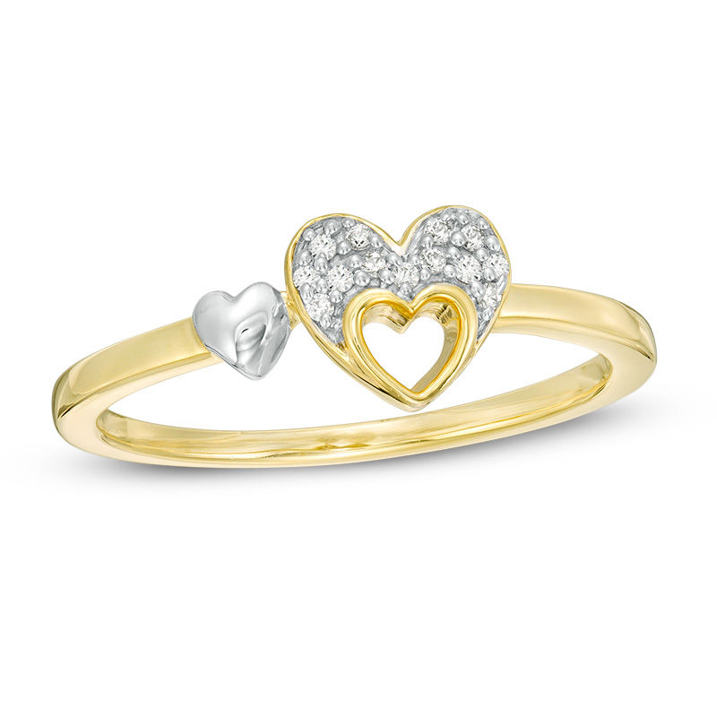 0.04 CT. T.W. Diamond Triple Heart Ring in Sterling Silver with 10K Gold Plate
