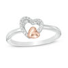 Thumbnail Image 0 of 0.07 CT. T.W. Diamond Double Heart Ring in Sterling Silver and 10K Rose Gold