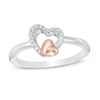 Thumbnail Image 1 of 0.07 CT. T.W. Diamond Double Heart Ring in Sterling Silver and 10K Rose Gold