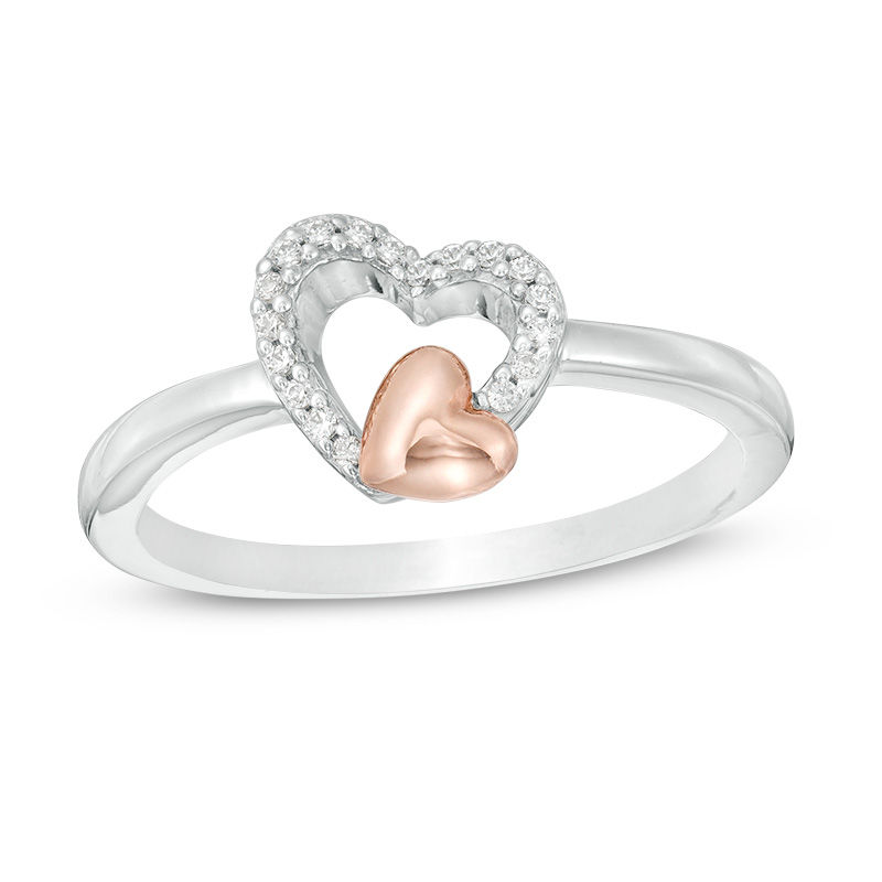 0.07 CT. T.W. Diamond Double Heart Ring in Sterling Silver and 10K Rose Gold