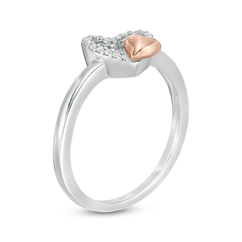 0.07 CT. T.W. Diamond Double Heart Ring in Sterling Silver and 10K Rose Gold