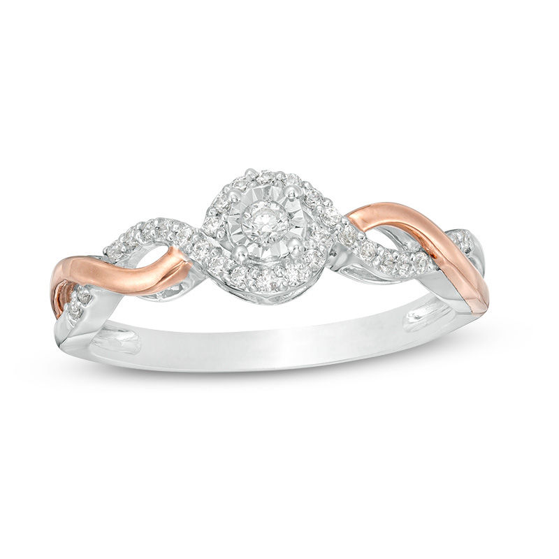 0.18 CT. T.W. Diamond Bypass Twist Ring in Sterling Silver and 10K Rose Gold|Peoples Jewellers