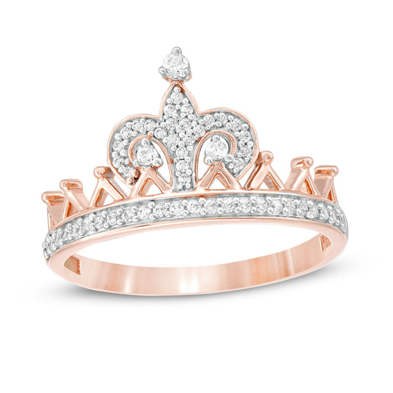 0.18 CT. T.W. Diamond Fleur-de-Lis Crown Ring in 10K Rose Gold