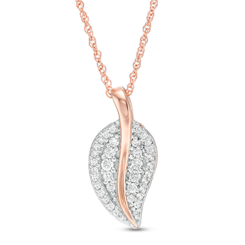 0.16 CT. T.W. Diamond Leaf Pendant in 10K Rose Gold