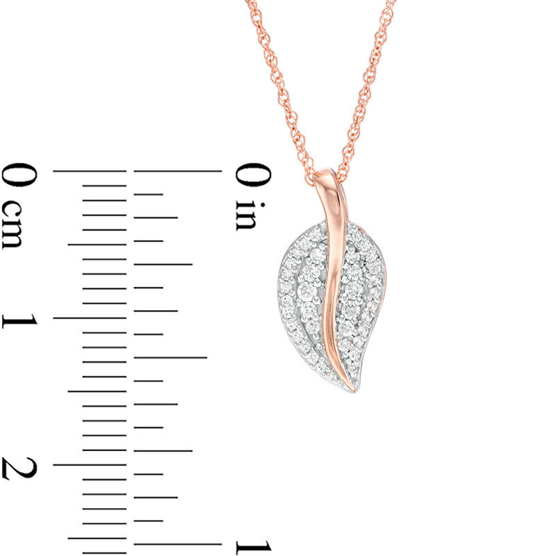 Main Image 3 of 0.16 CT. T.W. Diamond Leaf Pendant in 10K Rose Gold