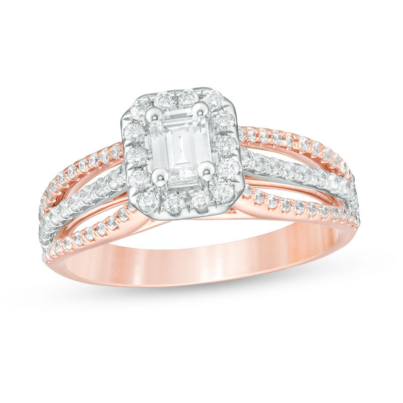 1.00 CT. T.W. Certified Canadian Emerald-Cut Diamond Frame Engagement Ring in 14K Two-Tone Gold (I/SI2)