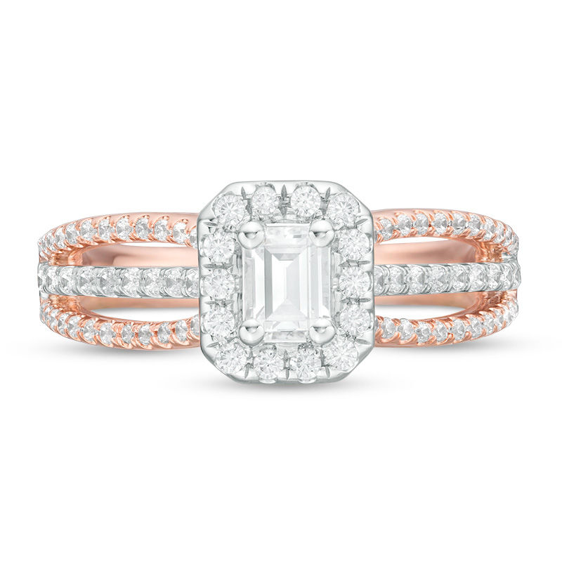 1.00 CT. T.W. Certified Canadian Emerald-Cut Diamond Frame Engagement Ring in 14K Two-Tone Gold (I/SI2)