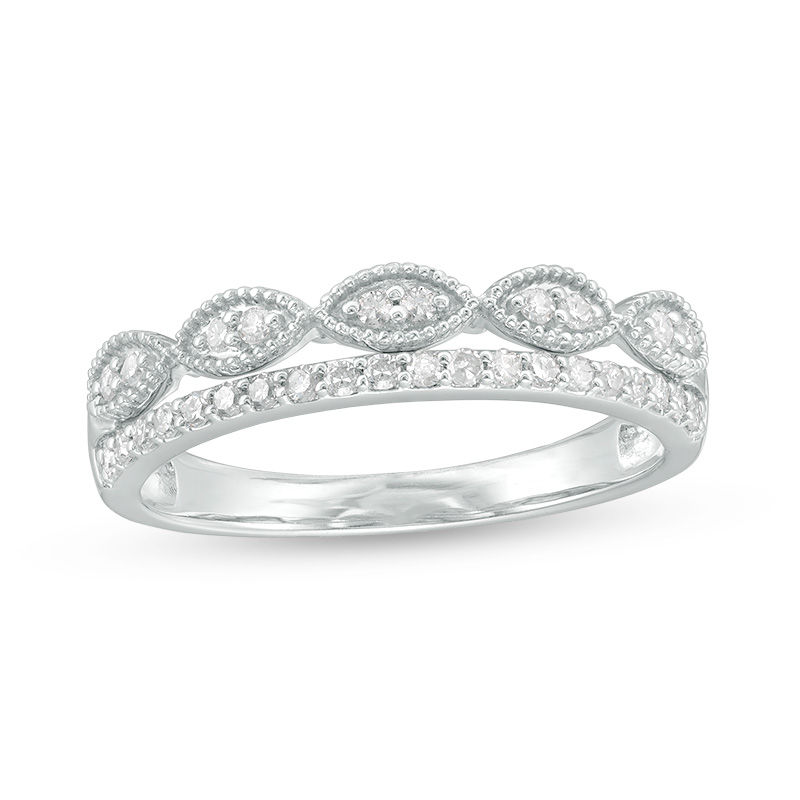 0.24 CT. T.W. Diamond Marquise Vintage-Style Stacked Ring in 10K White Gold