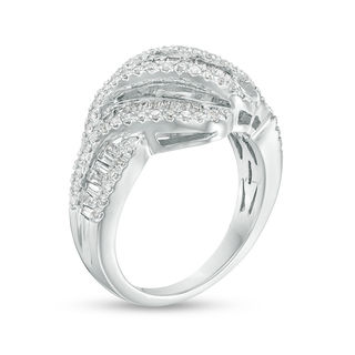 0.98 CT. T.W. Baguette and Round Diamond Multi-Row Wave Ring in 10K White Gold