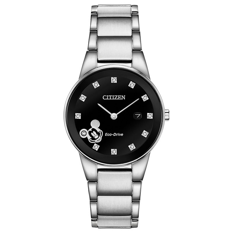 Ladies' Citizen Eco-Drive® Mickey Mouse Diamond Accent Watch with Black Dial (Model: GA1051-58W)