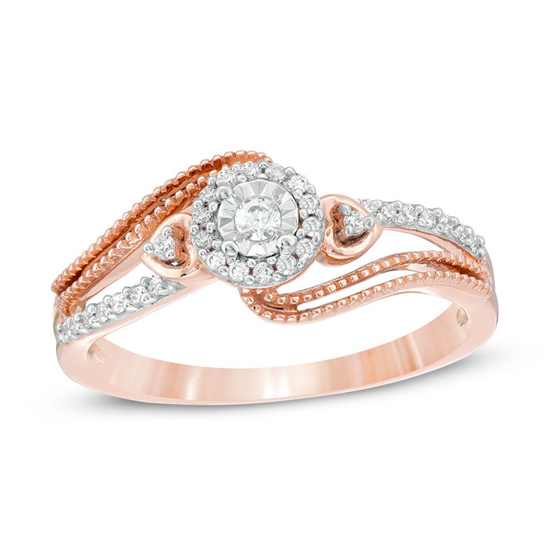 0.145 CT. T.W. Diamond Bypass Split Shank Vintage-Style Ring in 10K Rose Gold