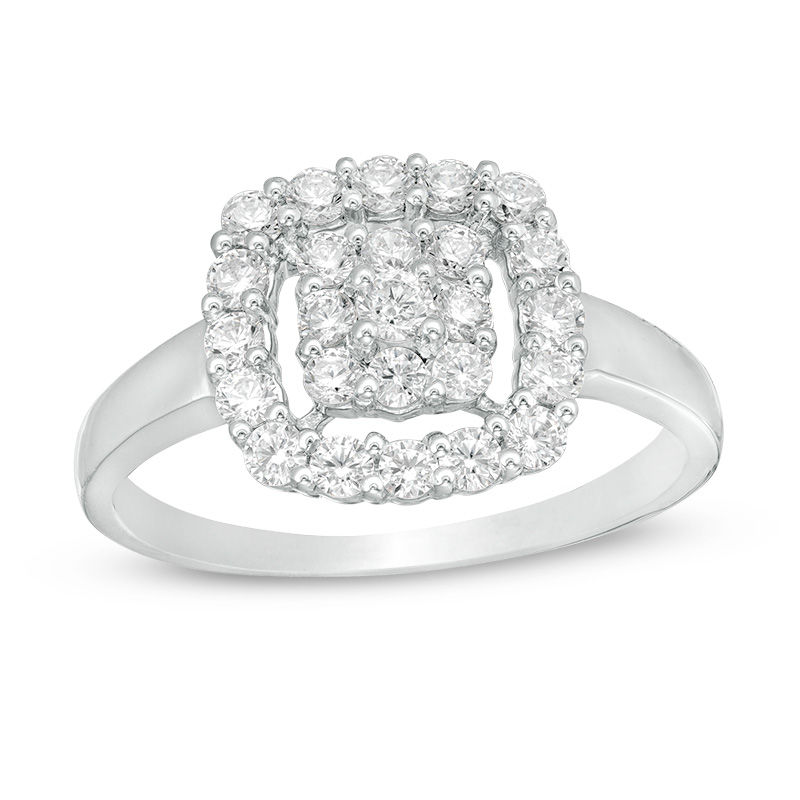 0.69 CT. T.W. Composite Diamond Cushion Frame Ring in 10K White Gold