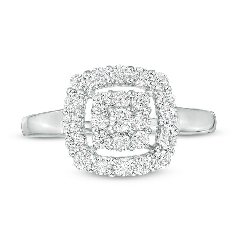 Main Image 4 of 0.69 CT. T.W. Composite Diamond Cushion Frame Ring in 10K White Gold