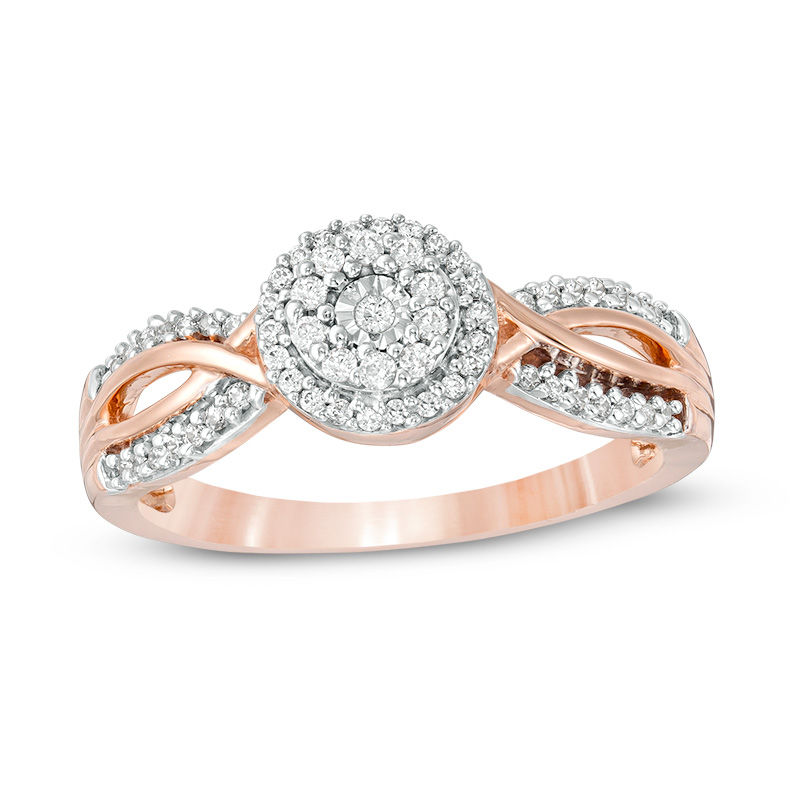 0.18 CT. T.W. Diamond Double Frame Twist Promise Ring in 10K Rose Gold